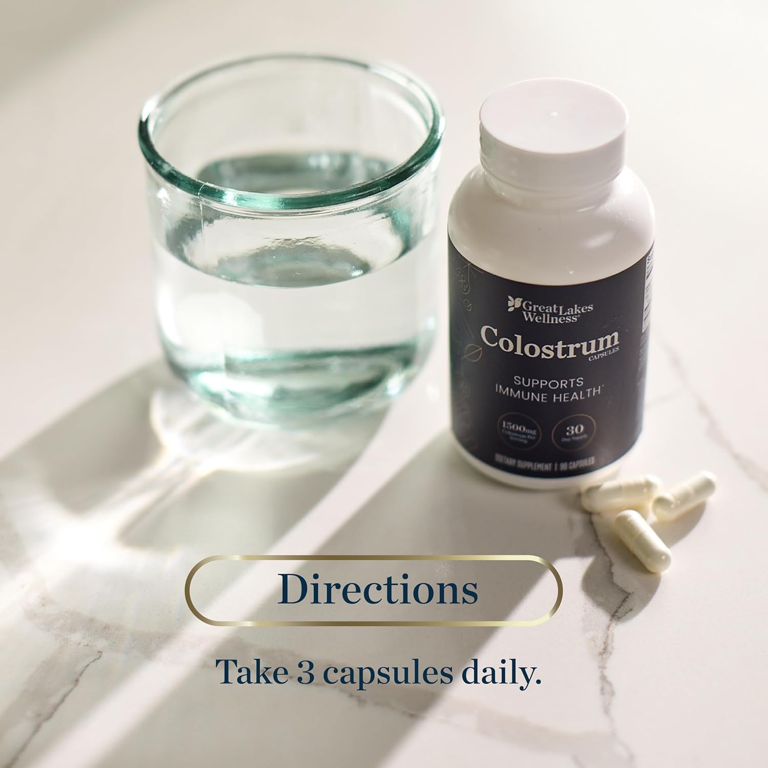 Great Lakes Wellness Colostrum Supplement, 90 Capsules, 1,500mg per Serving, Bovine Colostrum Powder for Immune Support, No Fillers, Third Party Tested