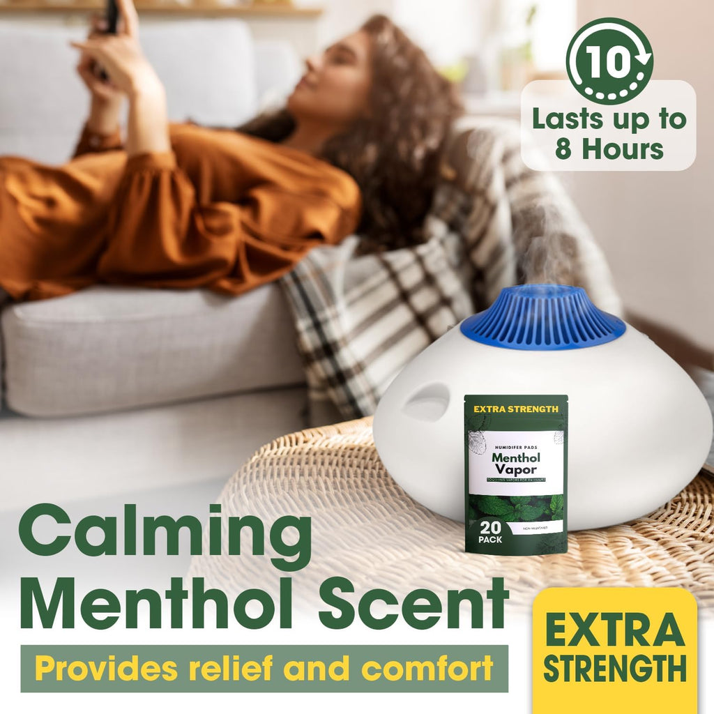 Extra Strength [20 Pack] Menthol Eucalyptus Humidifier Pads - Universal Vapor Pads for All Vks, Crane, Other Models - Vapopads Replacement - Natural Waterless Vaporizers Pads - Cold/Flu Symptoms