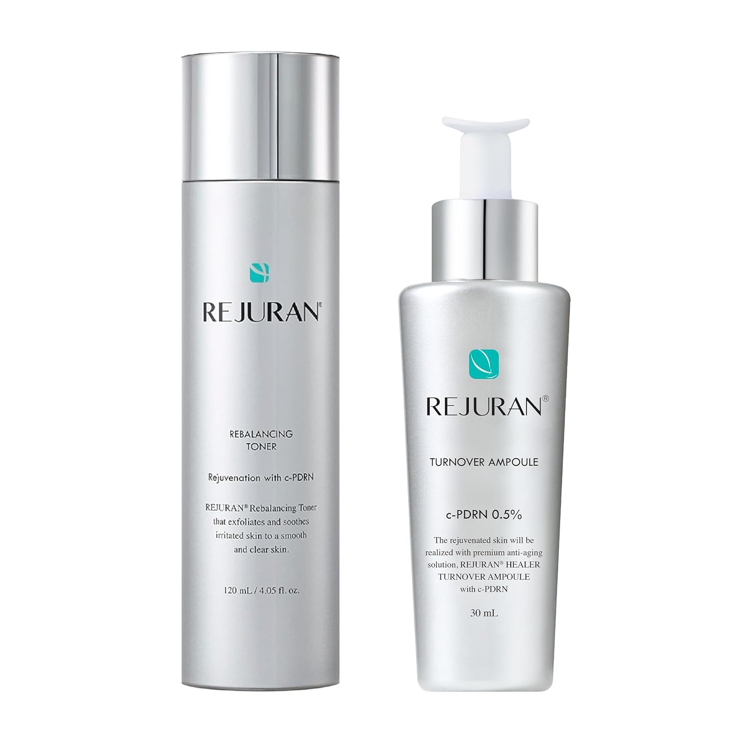 REJURAN® c-PDRN® Korean Skin Care Bundle – Turnover Ampoule & Rebalancing Toner with Salmon DNA for Hydration, Firming, Pore Care & Radiant Glass Skin