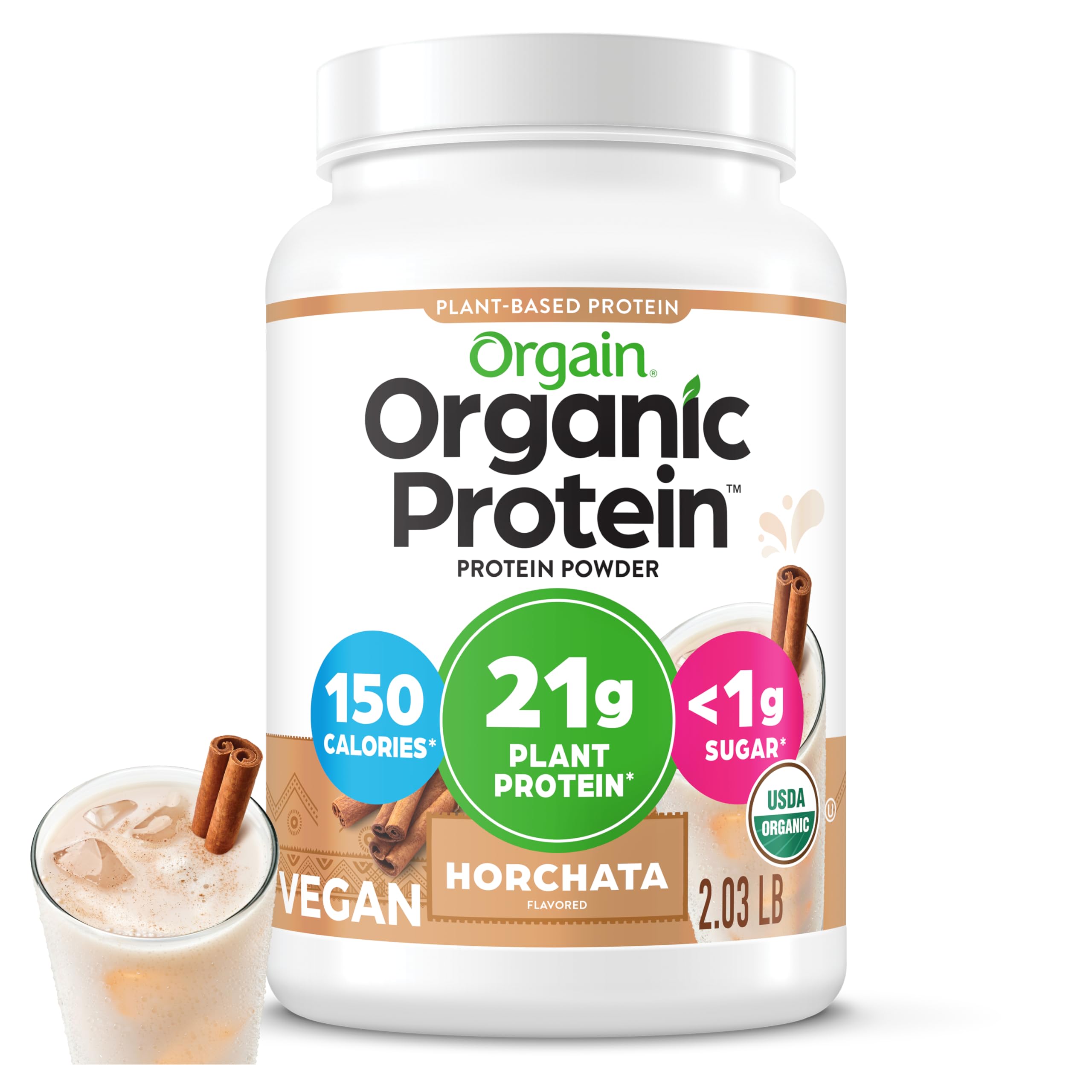 Orgain Organic Vegan Protein Powder, Vanilla Bean - 21g Plant Protein, 6g Prebiotic Fiber, No Lactose Ingredients, No Added Sugar, Non-GMO, For Shakes & Smoothies, 2.03 lb (Packaging May Vary)