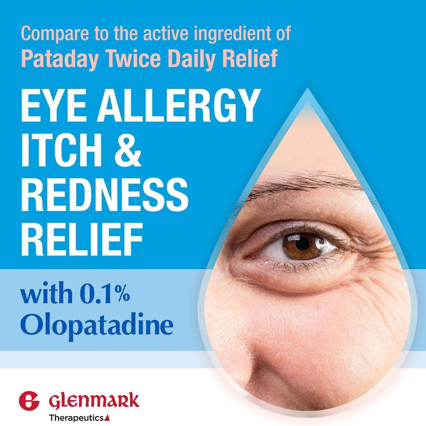 Glenmark Therapeutics Olopatadine Eye Drops for Allergies, Redness Relief, Antihistamine Eye Drops, Allergy Relief from Pet Dander, Pollen, Grass, Ragweed, Works in Minutes, Olopatadine HCl 0.1%, 5ml