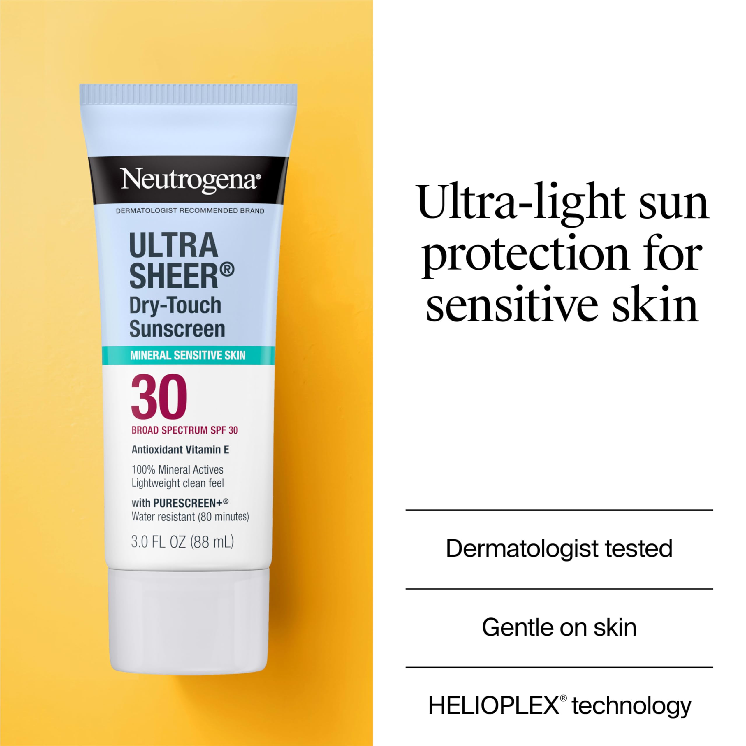 Neutrogena Ultra Sheer Dry-Touch Sunscreen For Face & Body, SPF 45 Broad Spectrum UVA/UVB Protection, Lightweight Water Resistant & Non-Greasy, Travel Size Sunscreen, 3 fl. oz 2 pack