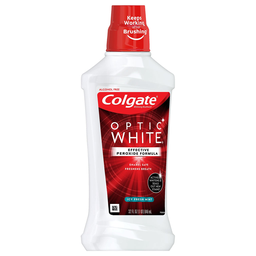 Colgate Optic White Whitening Mouthwash, Fresh Mint - 946mL, 32 Fluid Ounce (3 Pack)