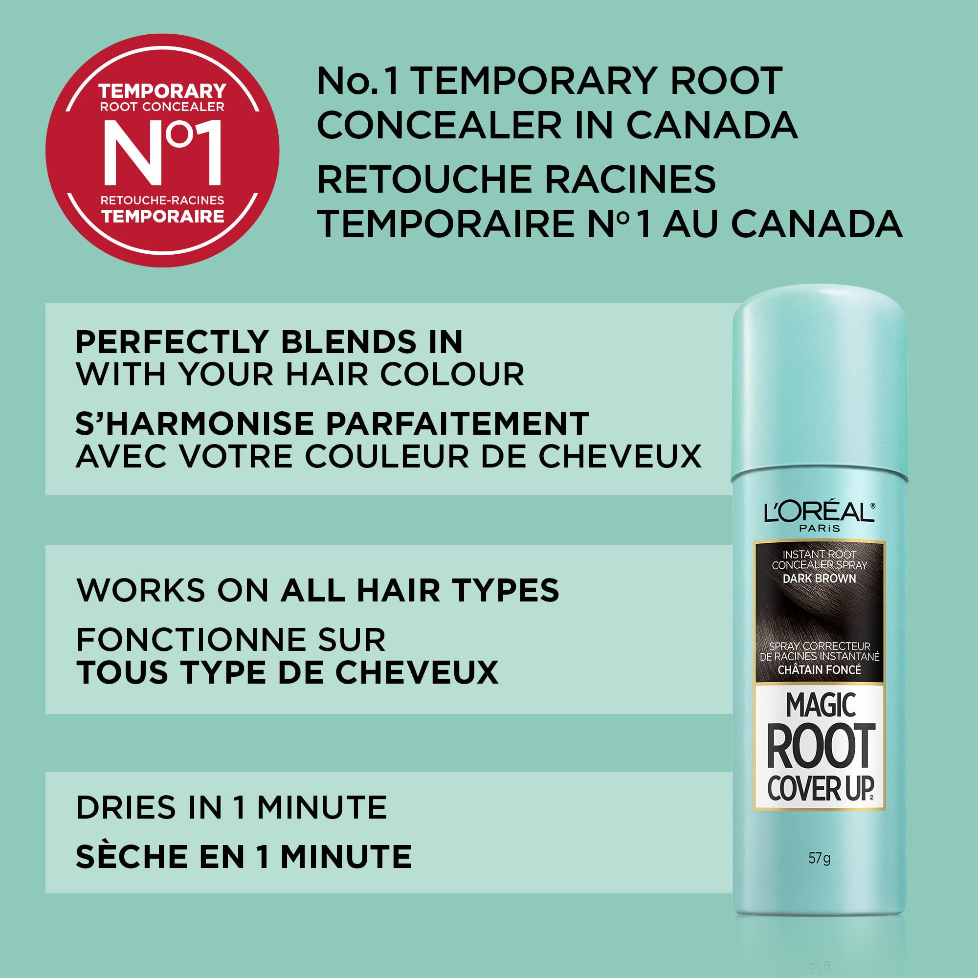 L'Oreal Paris Magic Root Cover Up Temporary Gray Concealer Spray, Dark Brown 2 oz (Pack of 6)