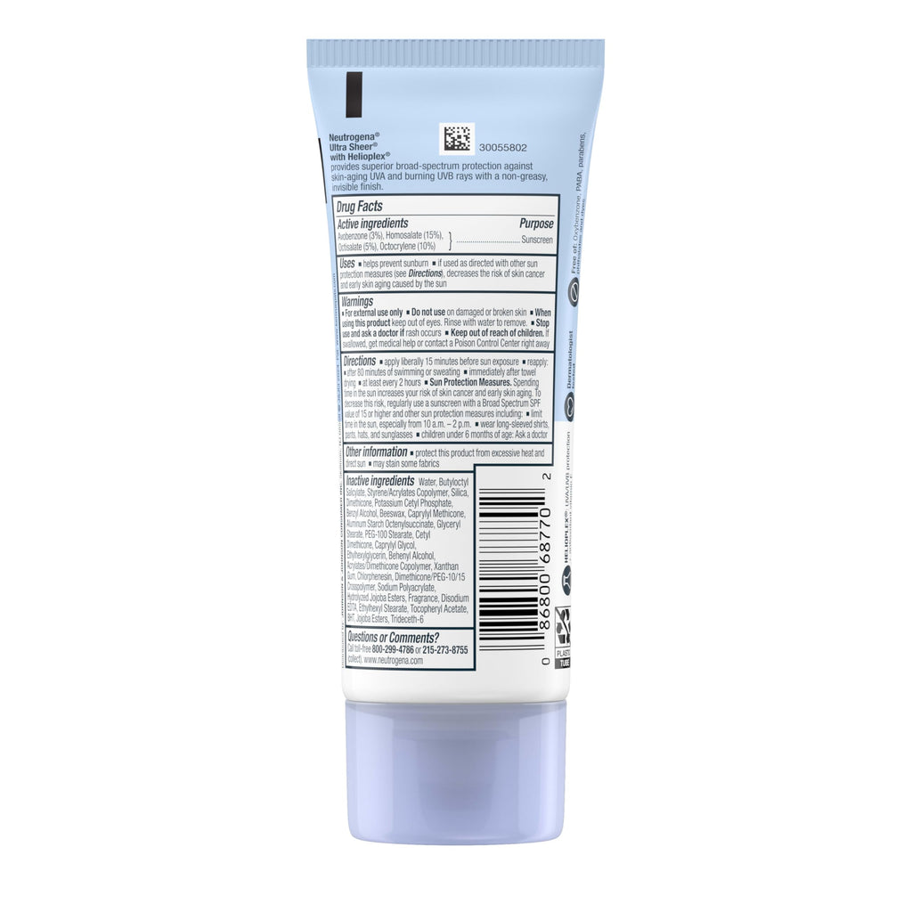 Neutrogena Ultra Sheer Dry-Touch Sunscreen Lotion SPF 70, Broad Spectrum, Water Resistant 80 Min, Oil-Free, Oxybenzone-Free, Non-Comedogenic, Matte Finish, Body Sunscreen, Travel Size 3 Fl Oz
