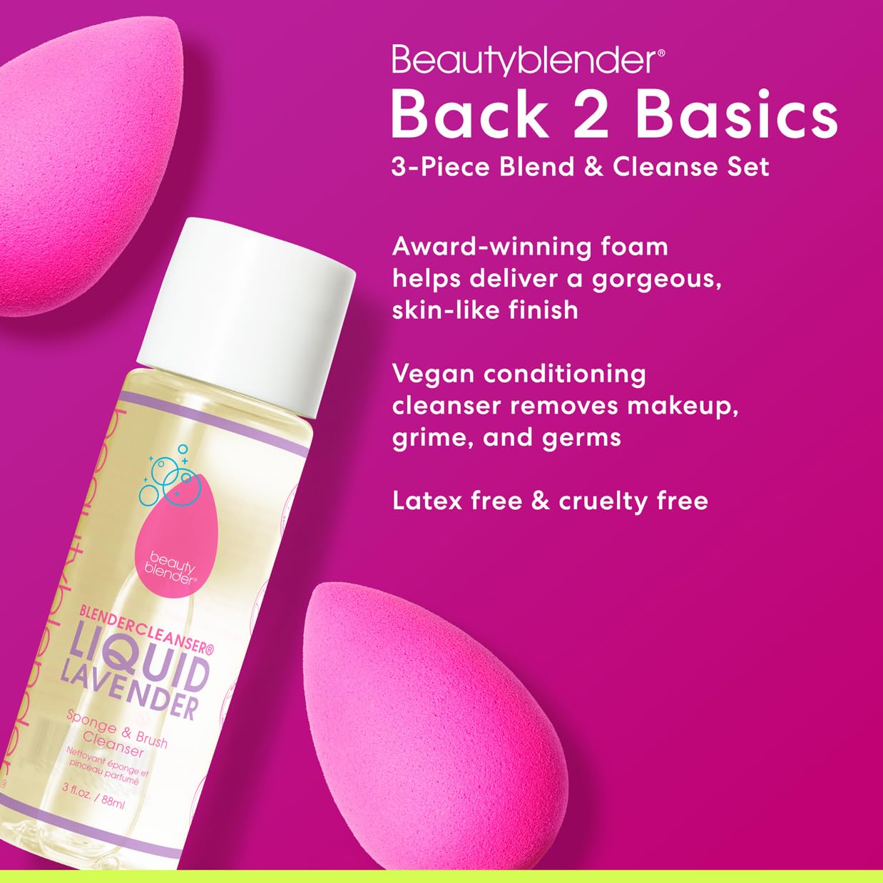 Beautyblender | Blendercleanser Tool Wash | Lavender Purifying Liquid Soap | Sponge, Brush, Makeup Tool Cleanser | Lavender-Scented, Vegan, Paraben & Sulfate-Free, 3 oz | Package May Vary
