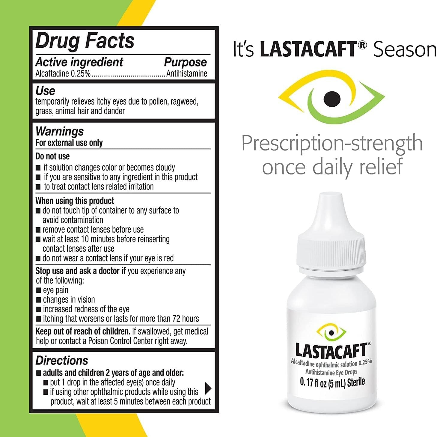 Lastacaft Once Daily Eye Allergy Itch Relief Drops, 0.17 fl oz (5 mL), 1 Count