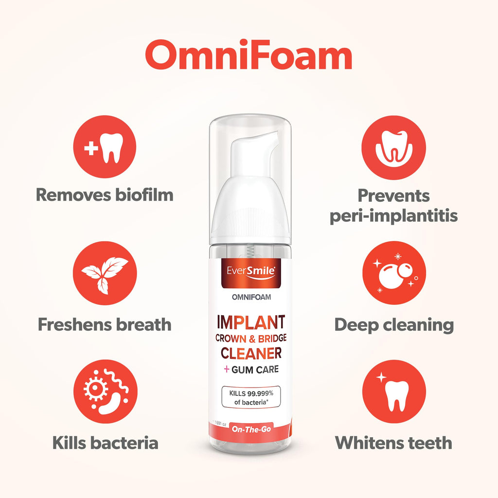 Eversmile OmniFoam Dental Cleaner – Cleaning Foam for Implants, Crowns, and Bridges – Pack of 1, 50ml Bottle