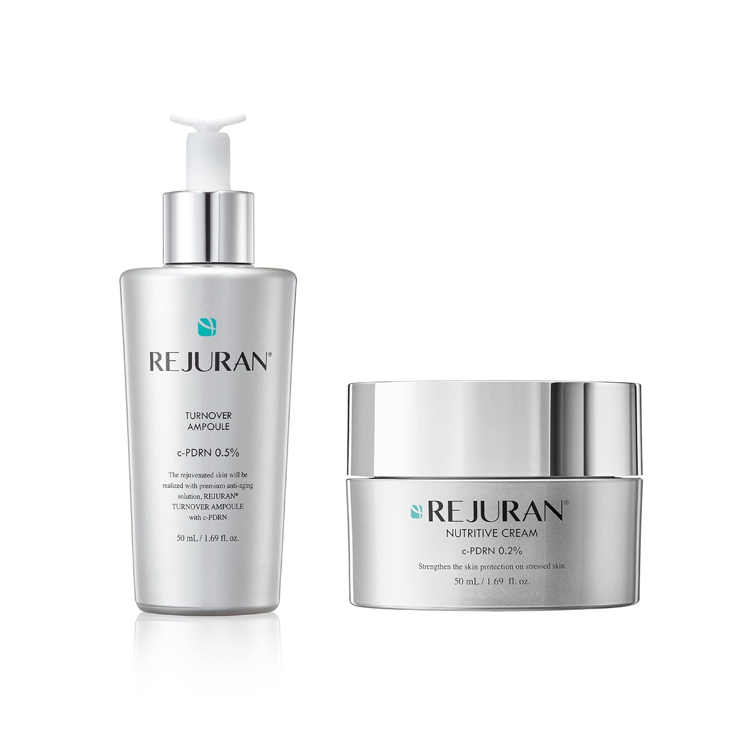 REJURAN® Turnover Skincare Duo with c-PDRN® – Salmon DNA Face Serum & Nutritive Cream for Firming, Hydration & Youthful Radiant Skin – Korean Anti-Aging Ampoule & Moisturizer Set (1.69 fl oz Each)