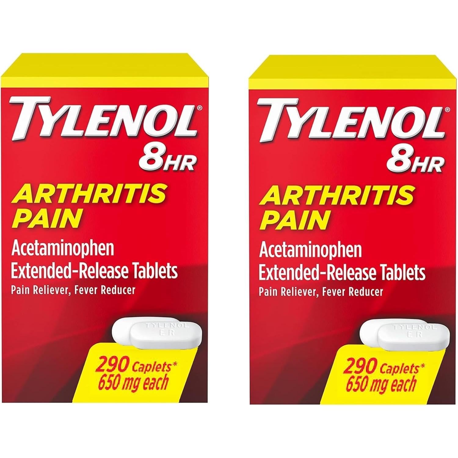 Tylenol Arthritis Pain Extended Release Tablets with Acetaminophen for Joint Pain, 290 Caplets (Pack of 2) (Package May Vary)