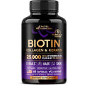 Biotin | Collagen | Hyaluronic Acid | Keratin - Clinically Tested Supplement** - Hair Growth Support, Skin & Nails - 25000mcg Vitamins B1, B2, B3, B6 & B7 - for Women & Men - Made in USA | 60 Capsules
