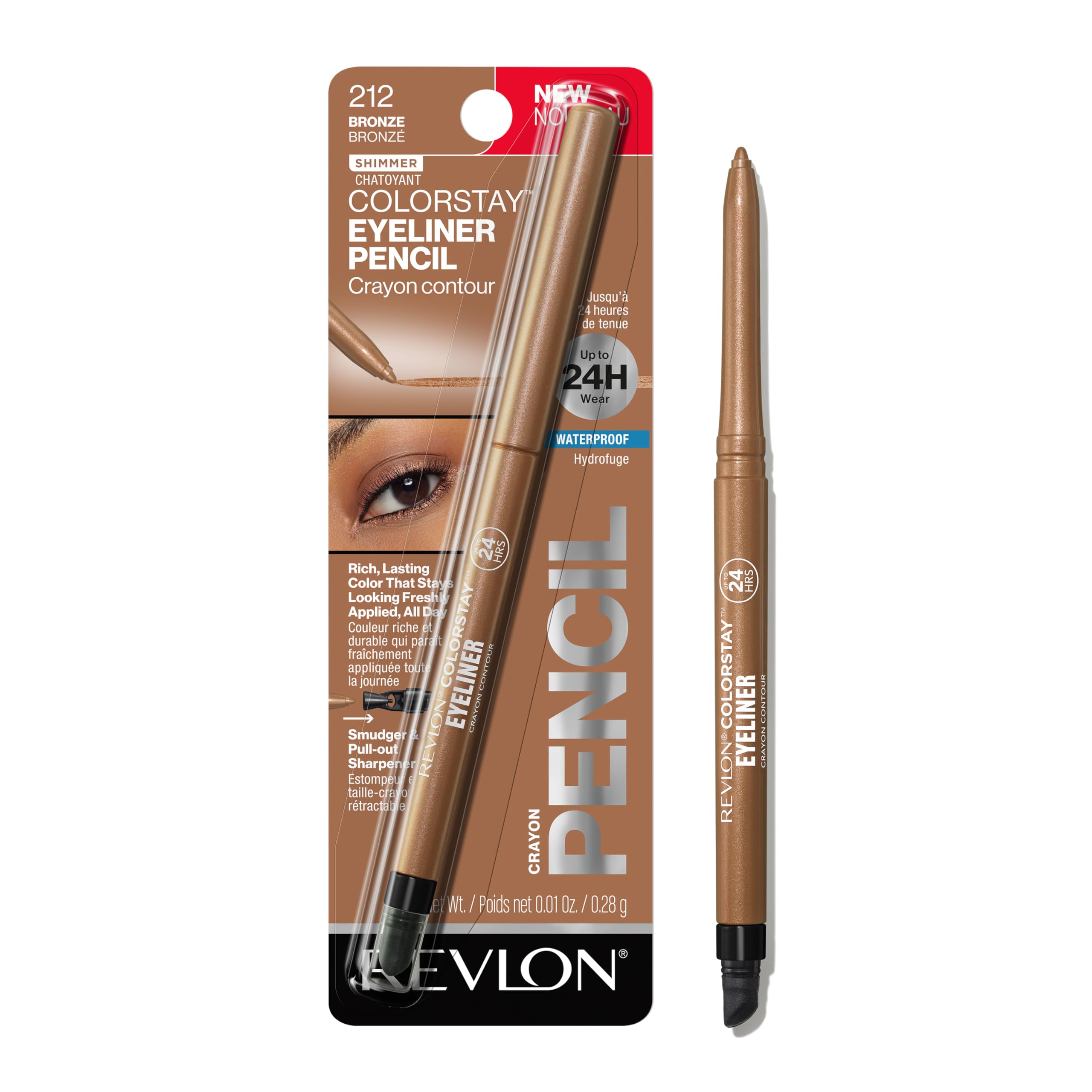 Revlon ColorStay Pencil Waterproof Eyeliner, Smudge-Proof, Eye Makeup with Built-In Sharpener, Stocking Stuffer for Women, 202 Black Brown, 0.01 oz
