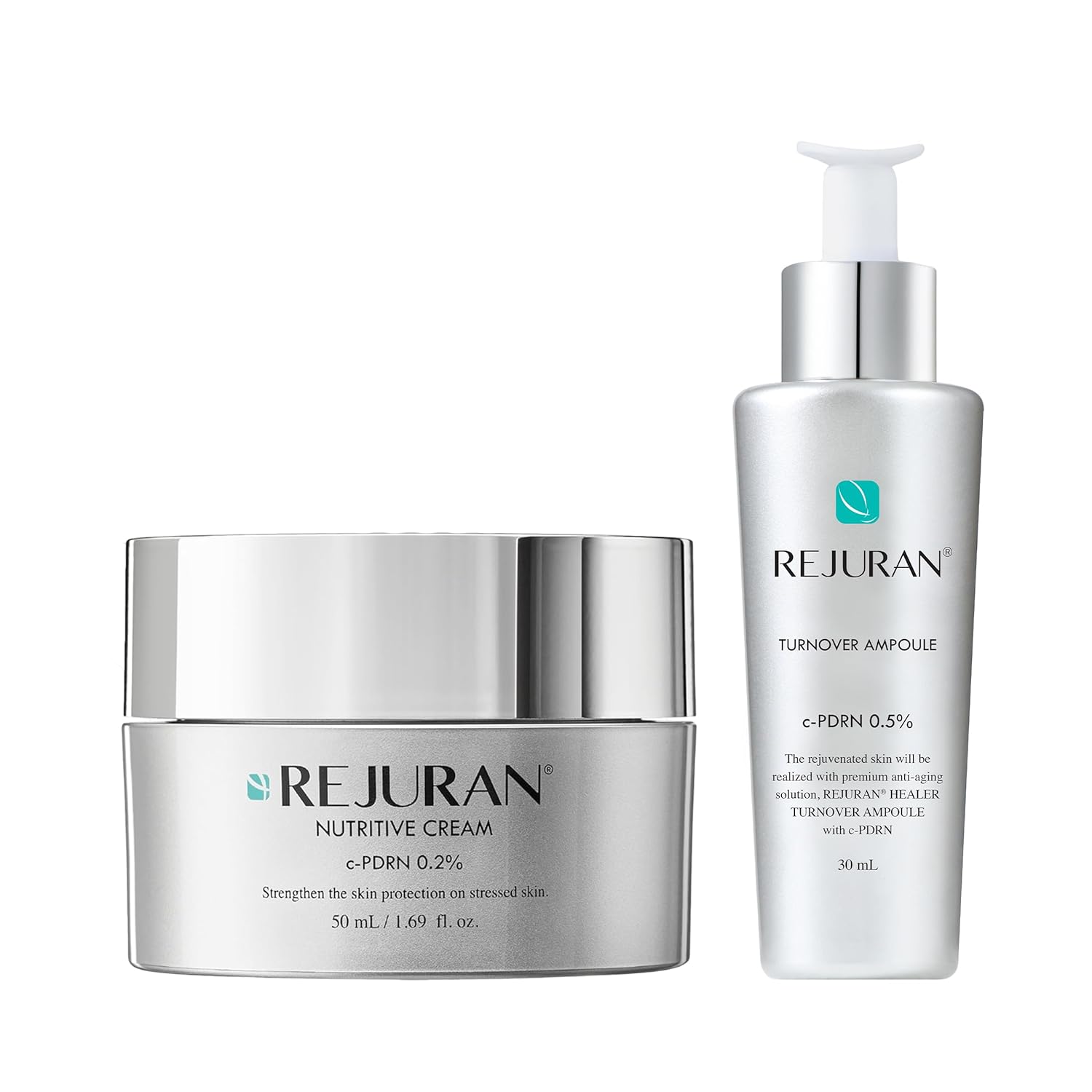 REJURAN® c-PDRN® Korean Skin Care Bundle – Turnover Ampoule Serum (1.01 fl oz) & Nutritive Cream (1.69 fl oz) with Salmon DNA for Firming, Hydrating & Youthful Radiant Skin