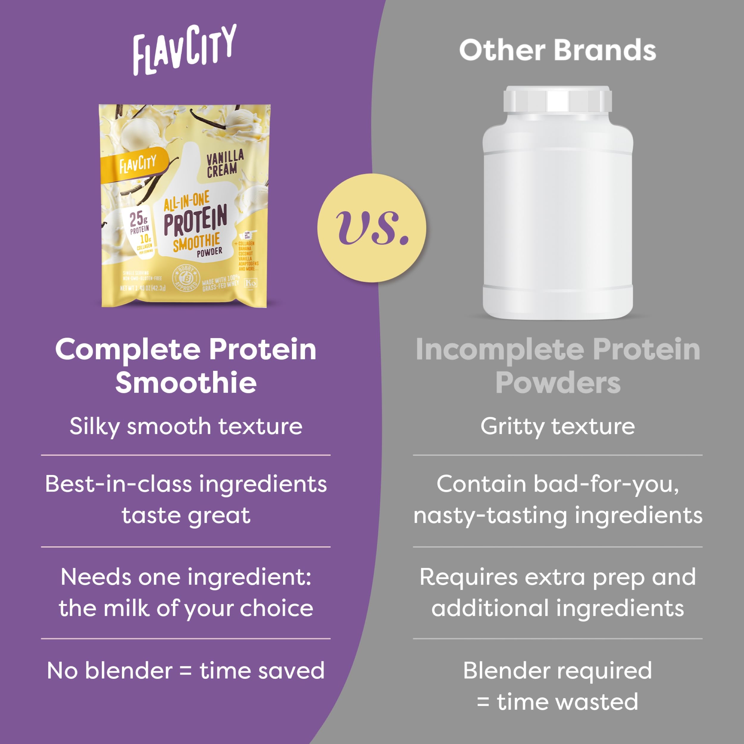 FlavCity Grass Fed Whey Protein Powder - Vanilla Smoothie - 25g Protein & 10g Collagen - Made with Real Vanilla Bean & Organic Coconut Milk - Gluten Free & No Added Sugars (20 Servings)