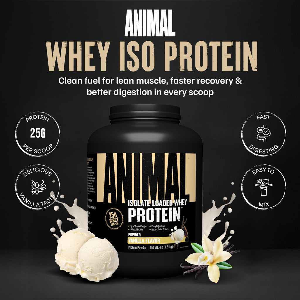 Animal Whey Isolate Protein Powder - Loaded for Pre & Post Workout Muscle Builder and Recovery with Digestive Enzymes for Men & Women - 25g Protein, Great Taste, Low Sugar - Strawberry 4 lbs