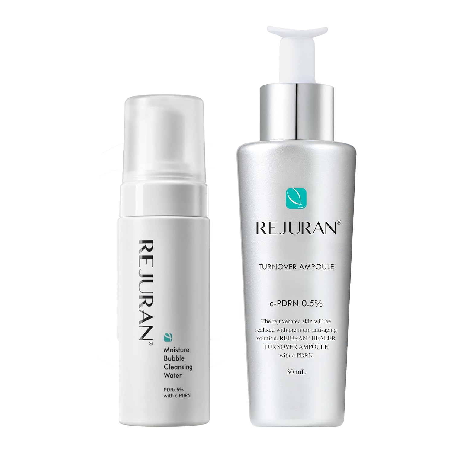 REJURAN® c-PDRN® Korean Skin Care Bundle – Turnover Ampoule Face Serum & Moisture Bubble Cleansing Water for Firming, Hydrating, Radiant Skin and Gentle Makeup Removal