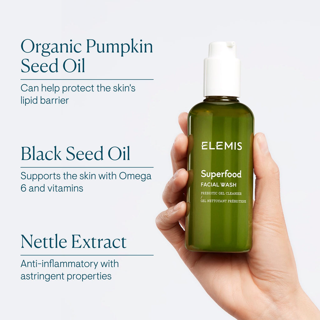 ELEMIS Superfood Facial Wash | Revitalizing Daily Prebiotic Gel Wash Gently Cleanses, Nourishes, and Balances Skin for a Fresh, Glowing Complexion