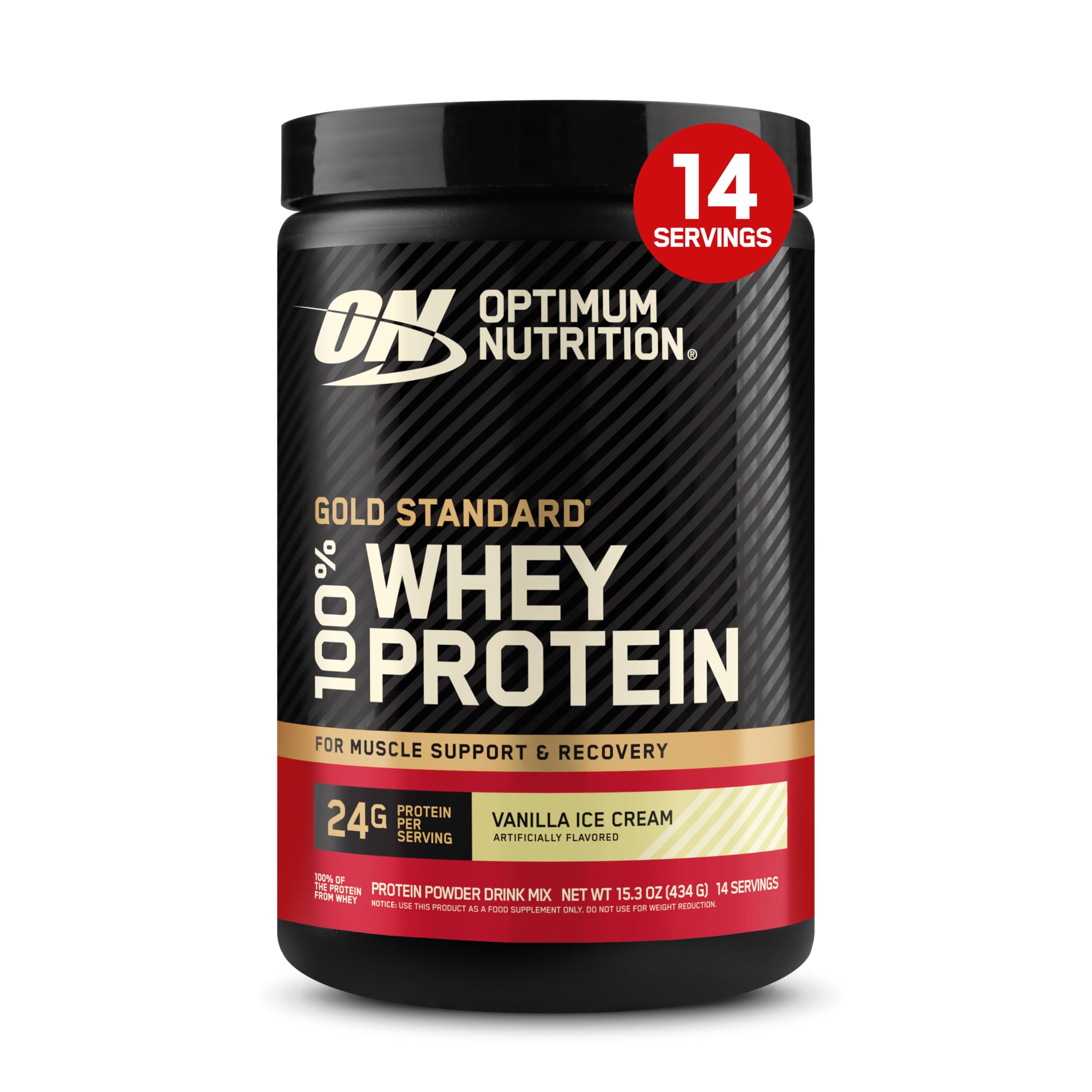 Optimum Nutrition Gold Standard 100% Whey Protein Powder, Vanilla Ice Cream, 2 Pound (Packaging May Vary)