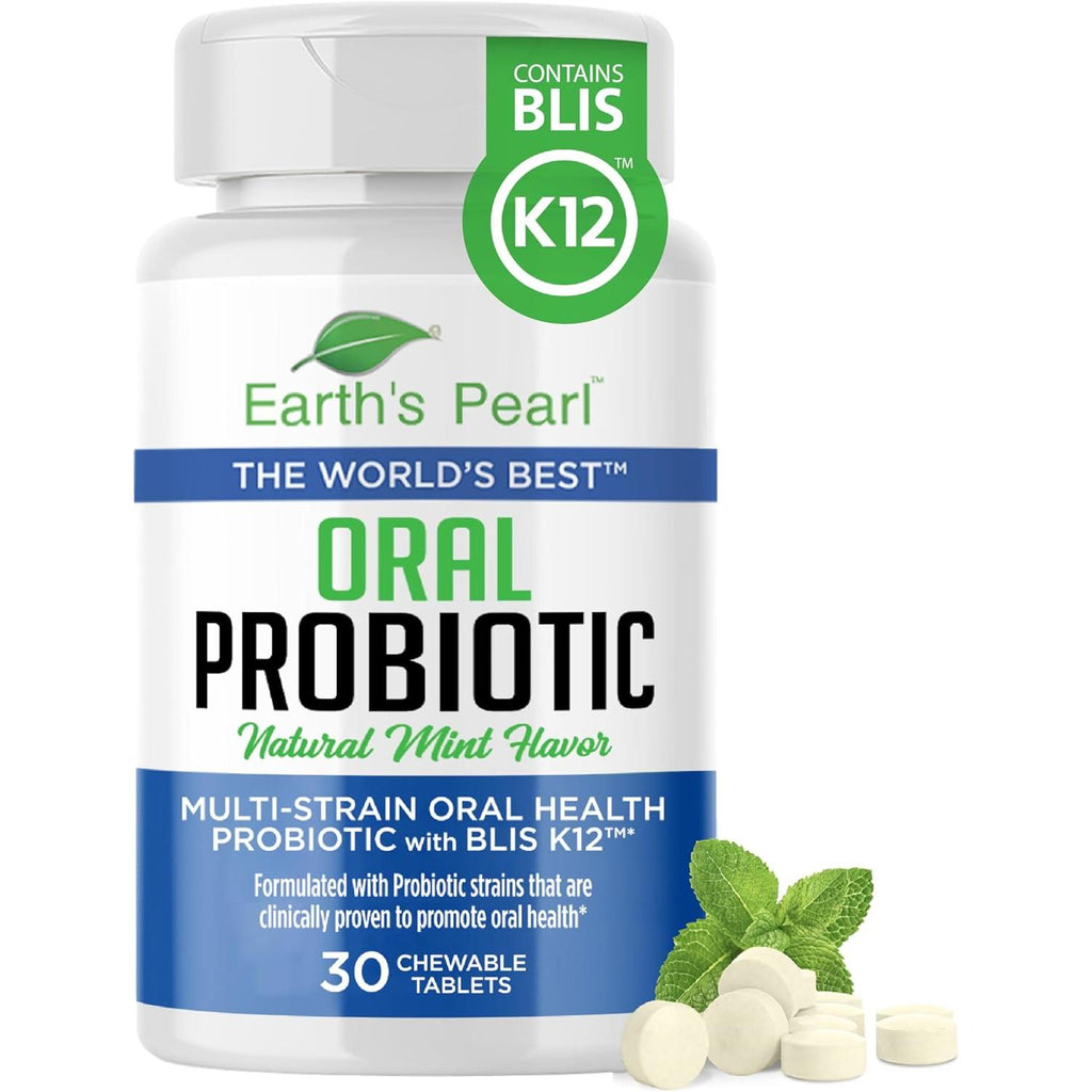 Earth's Pearl Dental Probiotic with BLIS K12 - Oral Probiotics for Oral Health with Mint Flavor - 30-Day Supply of Dental Probiotics for Bad Breath and Dental Health - Children and Adult Oral Care