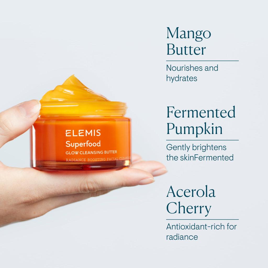 ELEMIS Superfood AHA Glow Cleansing Butter, Daily Facial Cleanser/Mask Removes Makeup, Cleanses & Helps to Brighten, Nourish, and Hydrate Skin
