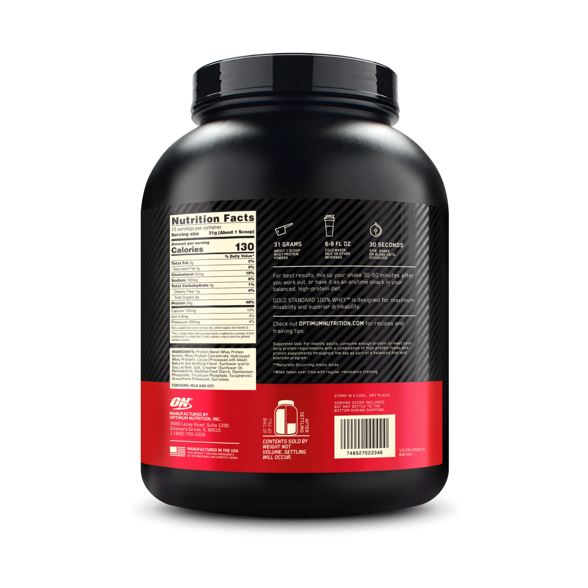 Optimum Nutrition Gold Standard 100% Whey Protein Powder, Vanilla Ice Cream, 2 Pound (Packaging May Vary)