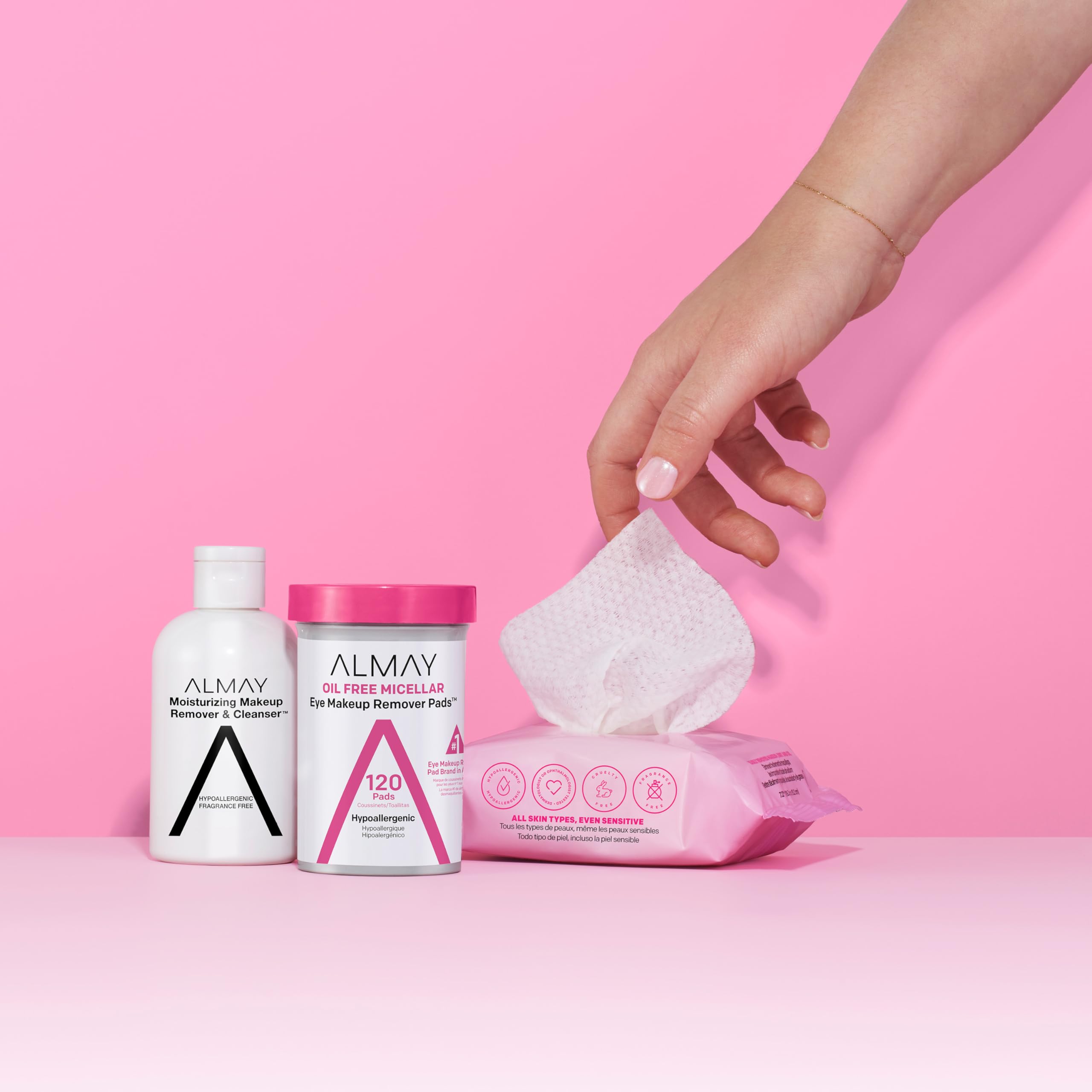 Almay Biodegradable Makeup Remover Pads, Micellar Gentle, Hypoallergenic, Fragrance-Free, Dermatologist & Ophthalmologist Tested, 120 Count