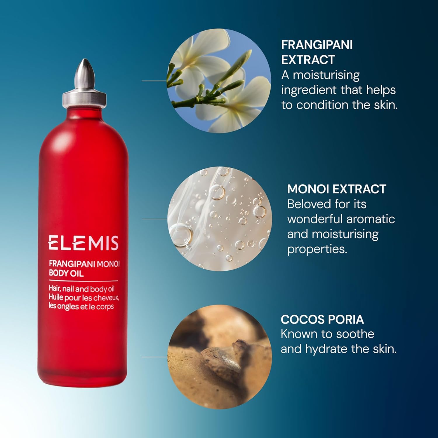 ELEMIS Frangipani Monoi Body Oil 100ml, Luxurious Nourishing Oil for Soft, Hydrated Skin & Hair