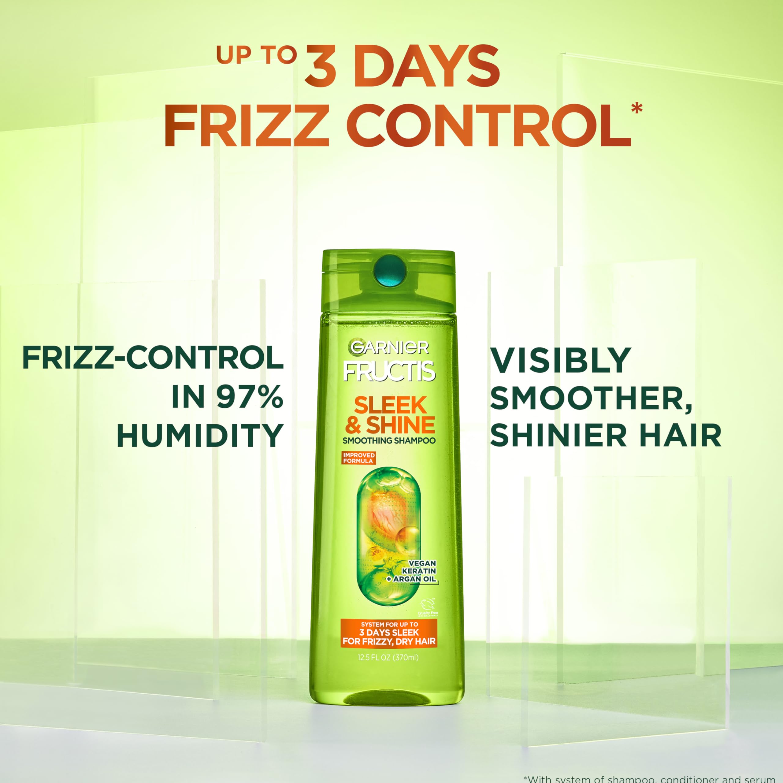 Garnier Fructis Sleek & Shine Leave-In Conditioning Cream for Frizzy, Dry Hair, Plant Keratin + Argan Oil, 10.2 Fl Oz, 2 Count (Packaging May Vary)