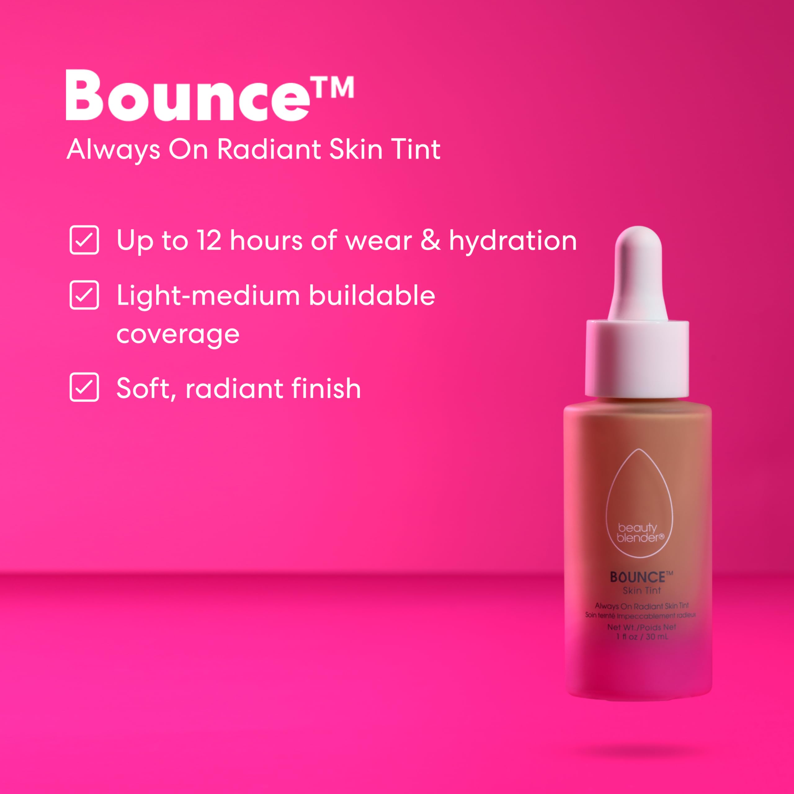 Beautyblender 12-Hour Always on Radiant Skin Tint, Breathable Serum Foundation Stays Put for All Day Long Wear, Infused with Hyaluronic Acid & Niacinamide, Medium 1