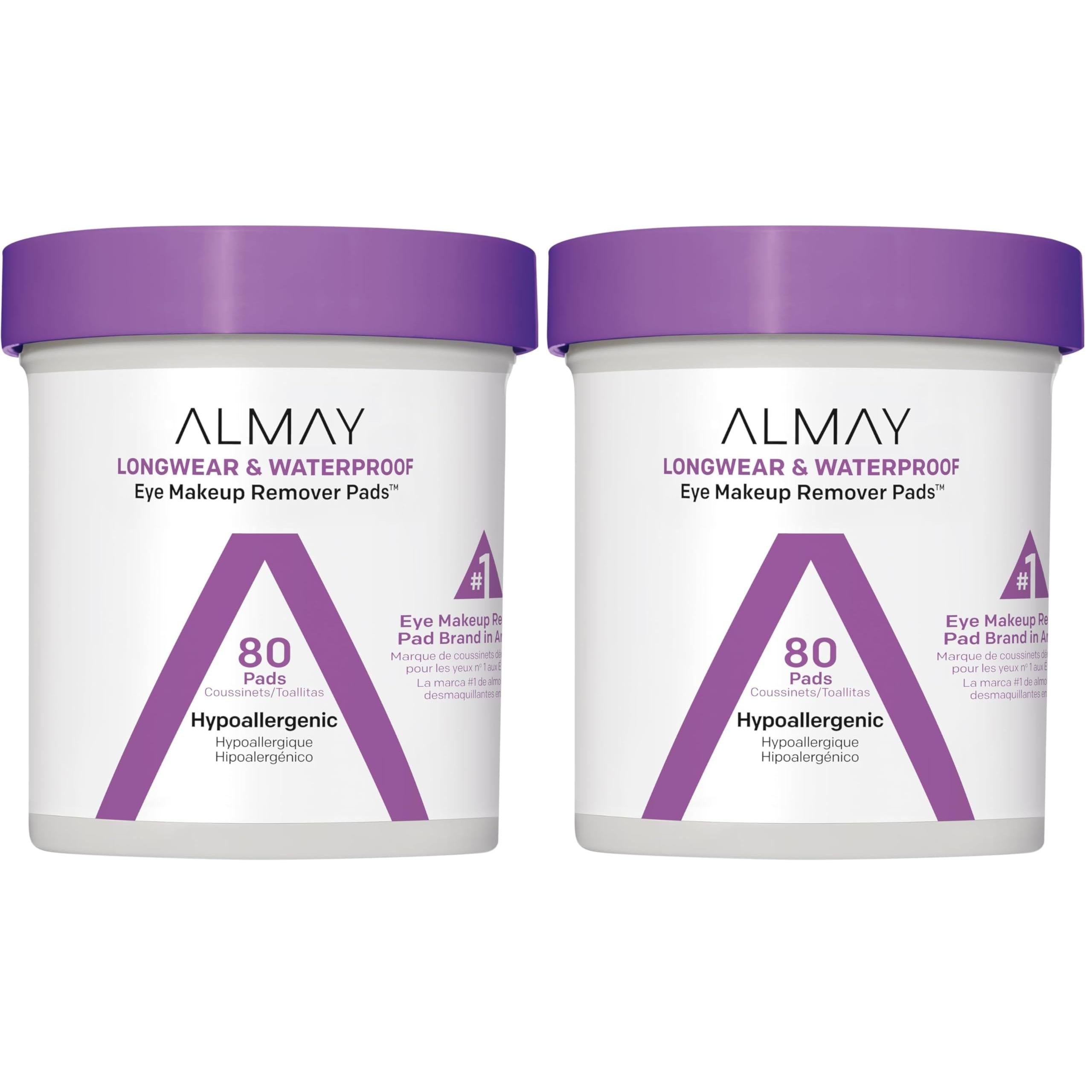 Almay Eye Makeup Remover Pads, Longwear & Waterproof, Hypoallergenic, Fragrance-Free, Ophthalmologist Tested, Stocking Stuffer for Women, 120 count