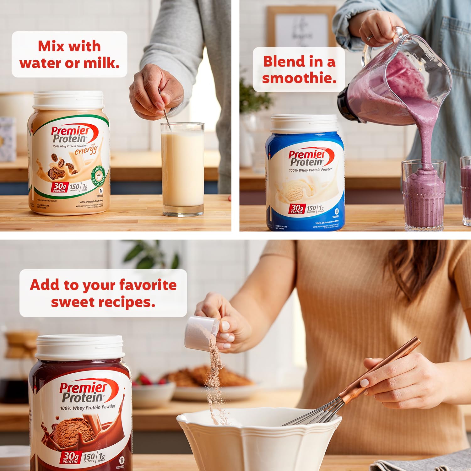 Premier Protein Powder, Vanilla Milkshake, 30g Protein, 1g Sugar, 100% Whey Protein, Keto Friendly, No Soy, Gluten Free, 23.3 oz, 17 Servings (Packaging May Vary)