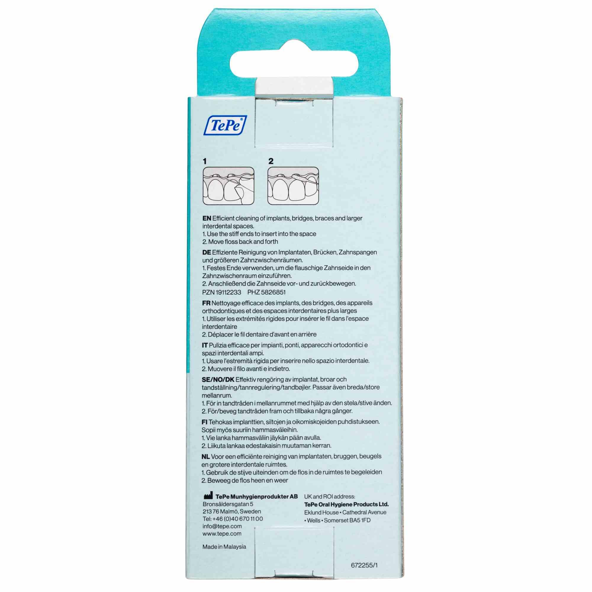 TePe Bridge and Implant Floss for Dental Implants, Bridges, and Braces, Dental Flossers, 30 Pieces