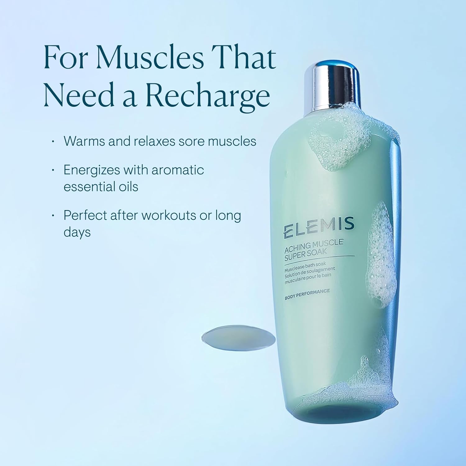 ELEMIS Aching Muscle Super Soak 400ml, Natural Bath Milk Soak To Ease Muscle Aches & Tension