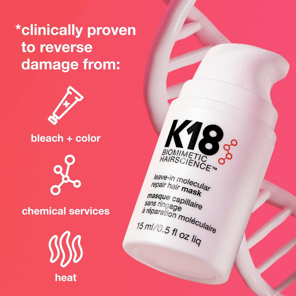 K18 Leave-In Molecular Hair Mask, Repairs Dry or Damaged Hair, Reverse Hair Damage from Bleach, Color, Chemical Services & Heat