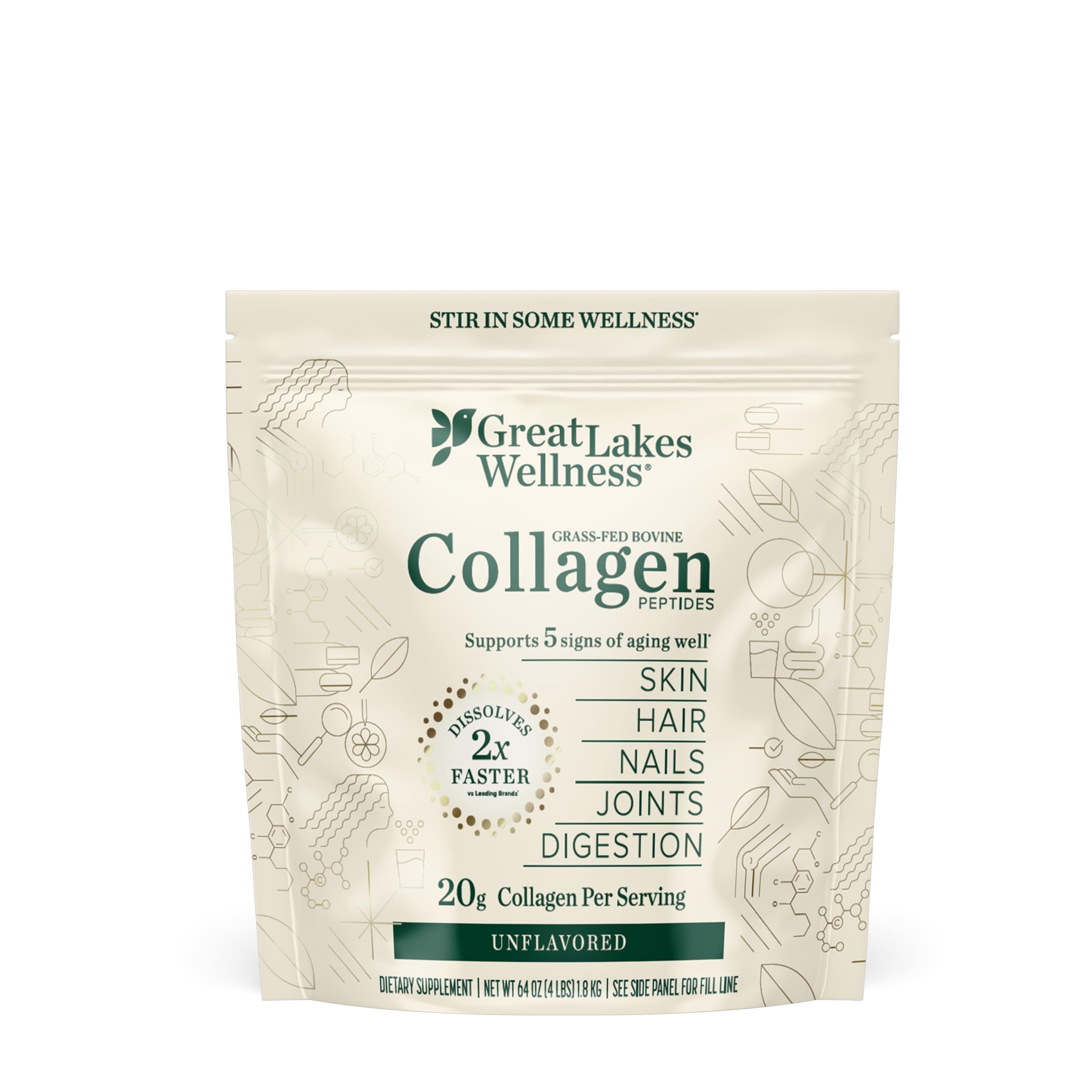 Great Lakes Wellness Collagen Peptides Powder for Skin, Hair, Nails, Joints & Digestion - Unflavored - 22 Servings (Pack of 1)