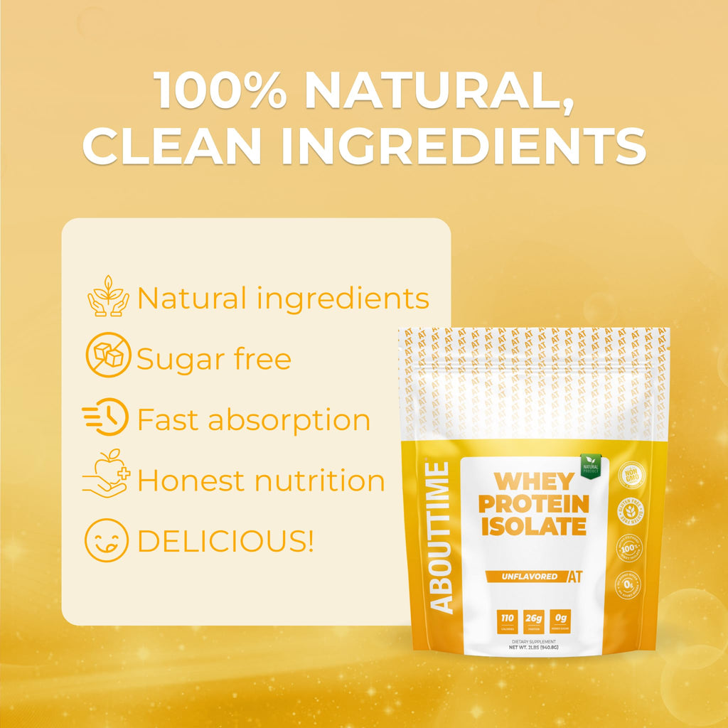 About Time Whey Protein Isolate Powder 25g Vanilla, Natural Ingredients, Non-GMO, Gluten-Free, Lactose-Free, Zero Sugar, Low Carb, 32 Servings