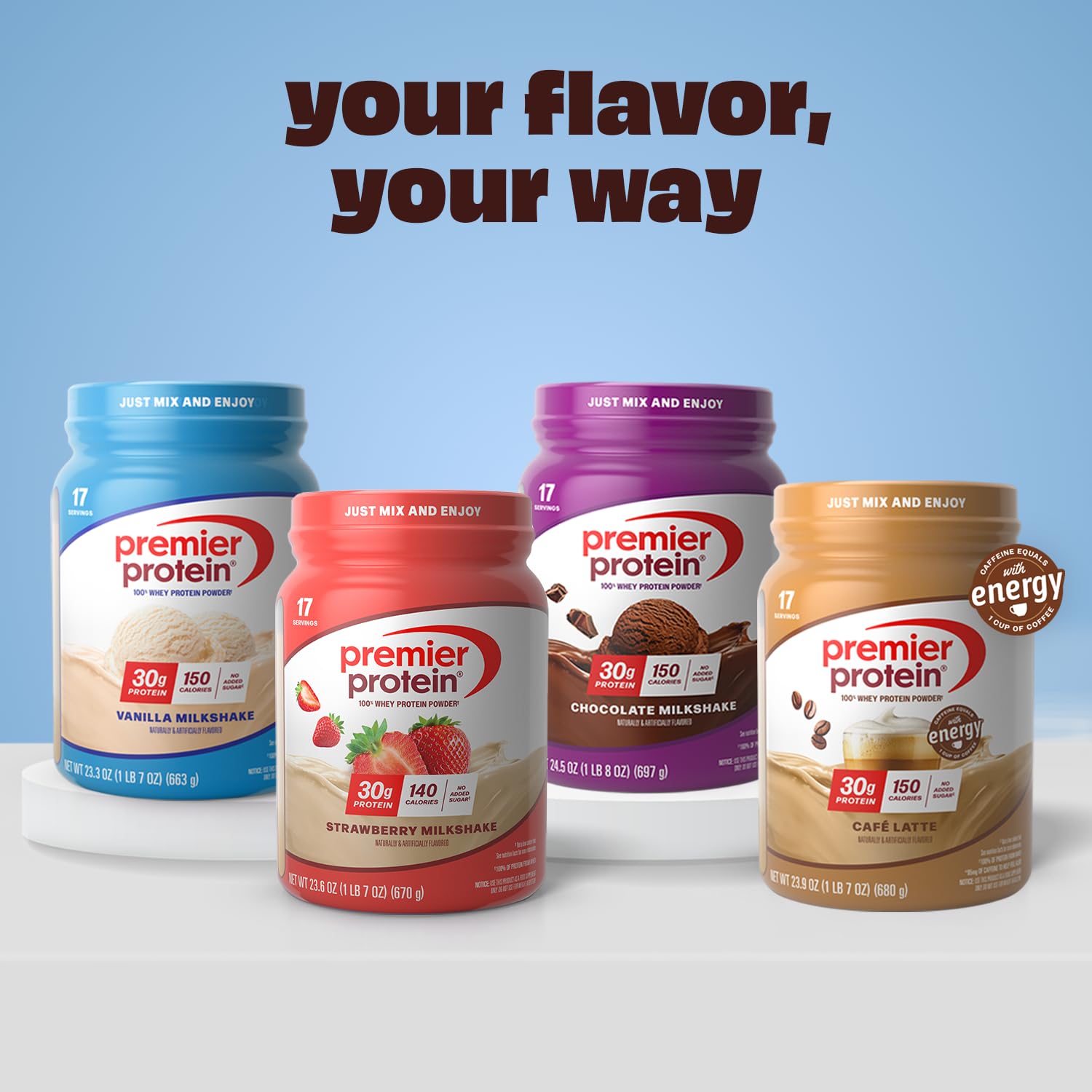 Premier Protein Powder, Vanilla Milkshake, 30g Protein, 1g Sugar, 100% Whey Protein, Keto Friendly, No Soy, Gluten Free, 23.3 oz, 17 Servings (Packaging May Vary)