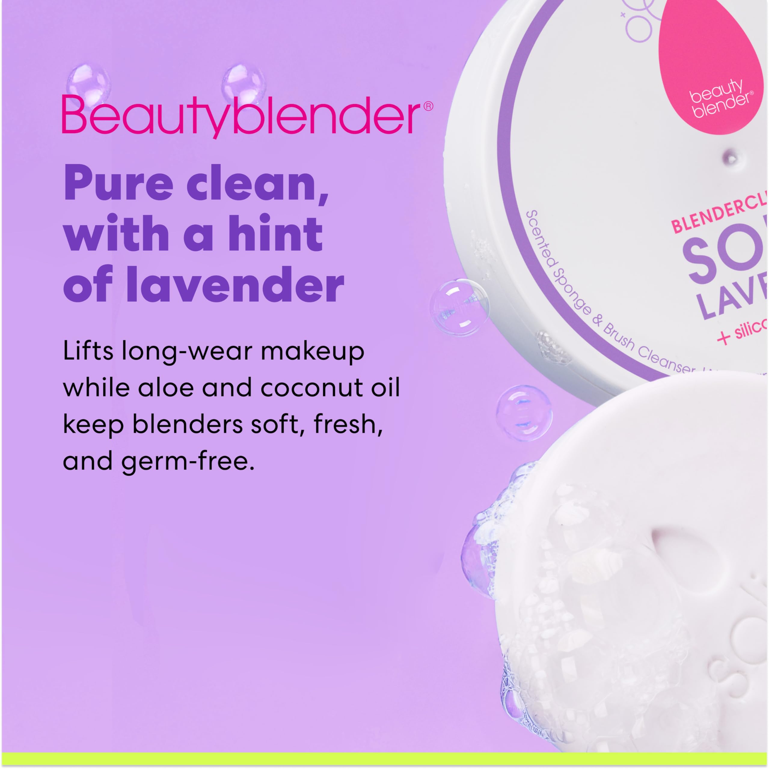 Beautyblender Blendercleanser Tool Scrub Solid Cleanser – Lavender Makeup Sponge & Brush Cleansing Bar – Hand, Sponge, and Brush Cleanser, Removes Makeup & Buildup, Travel-Friendly, 1 oz