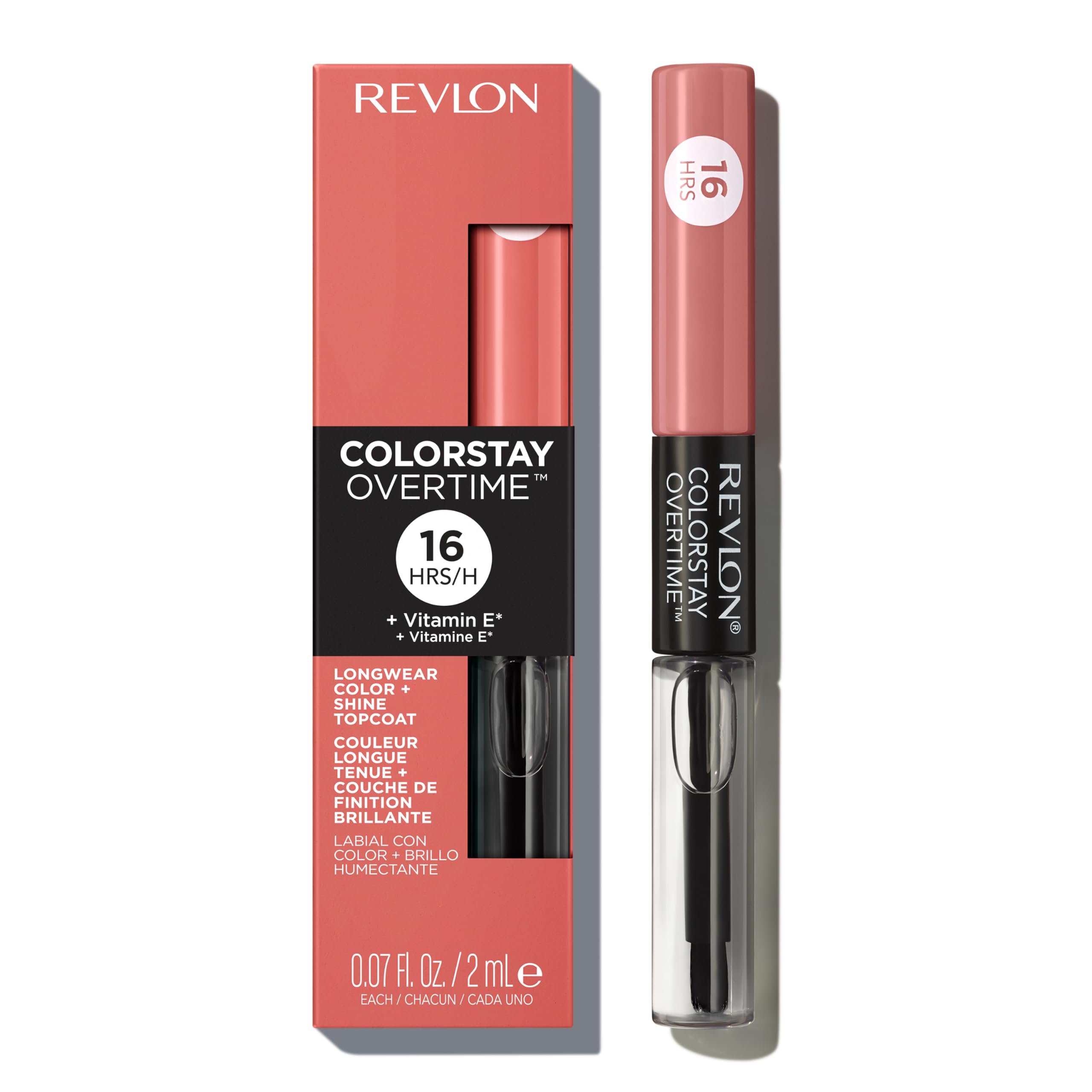 Revlon Liquid Lipstick with Clear Lip Gloss, ColorStay Overtime Lipcolor, Stocking Stuffer for Women, 350 Bare Maximum, 0.07 fl oz