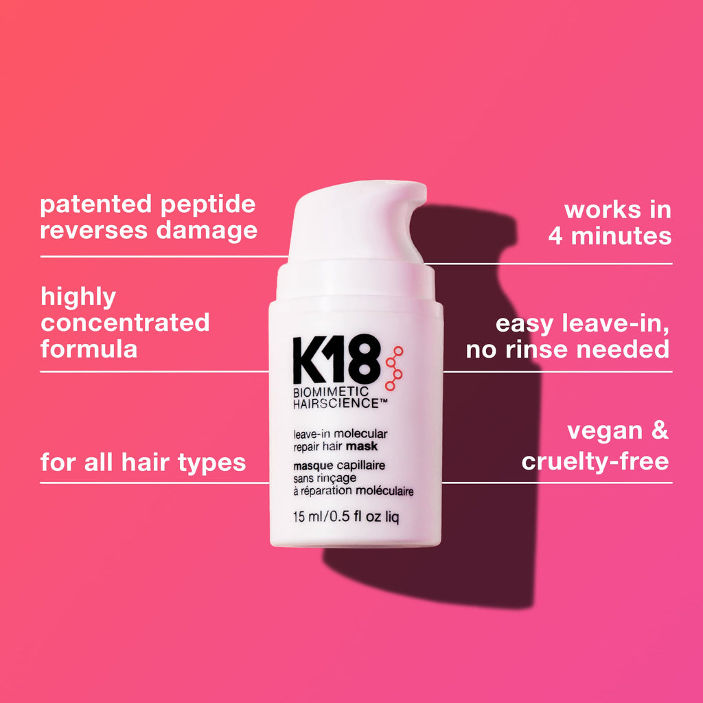 K18 Leave-In Molecular Hair Mask, Repairs Dry or Damaged Hair, Reverse Hair Damage from Bleach, Color, Chemical Services & Heat