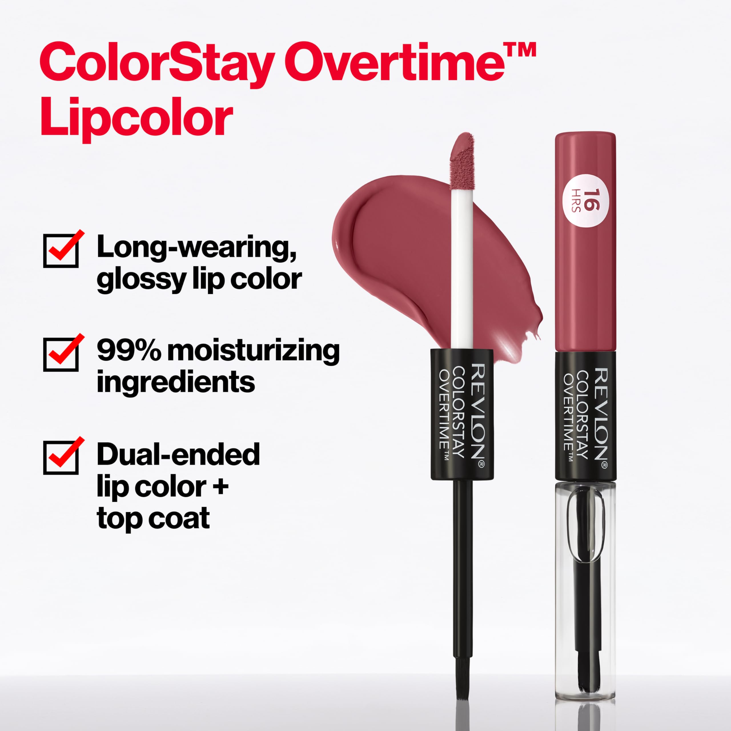 Revlon Liquid Lipstick with Clear Lip Gloss, ColorStay Overtime Lipcolor, Stocking Stuffer for Women, 350 Bare Maximum, 0.07 fl oz
