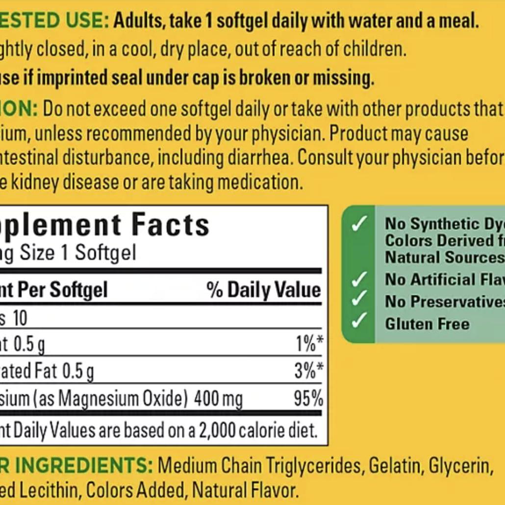 Nature Made High Potency Magnesium 400 mg - 150 Liquid Softgels,(Pack of 2)