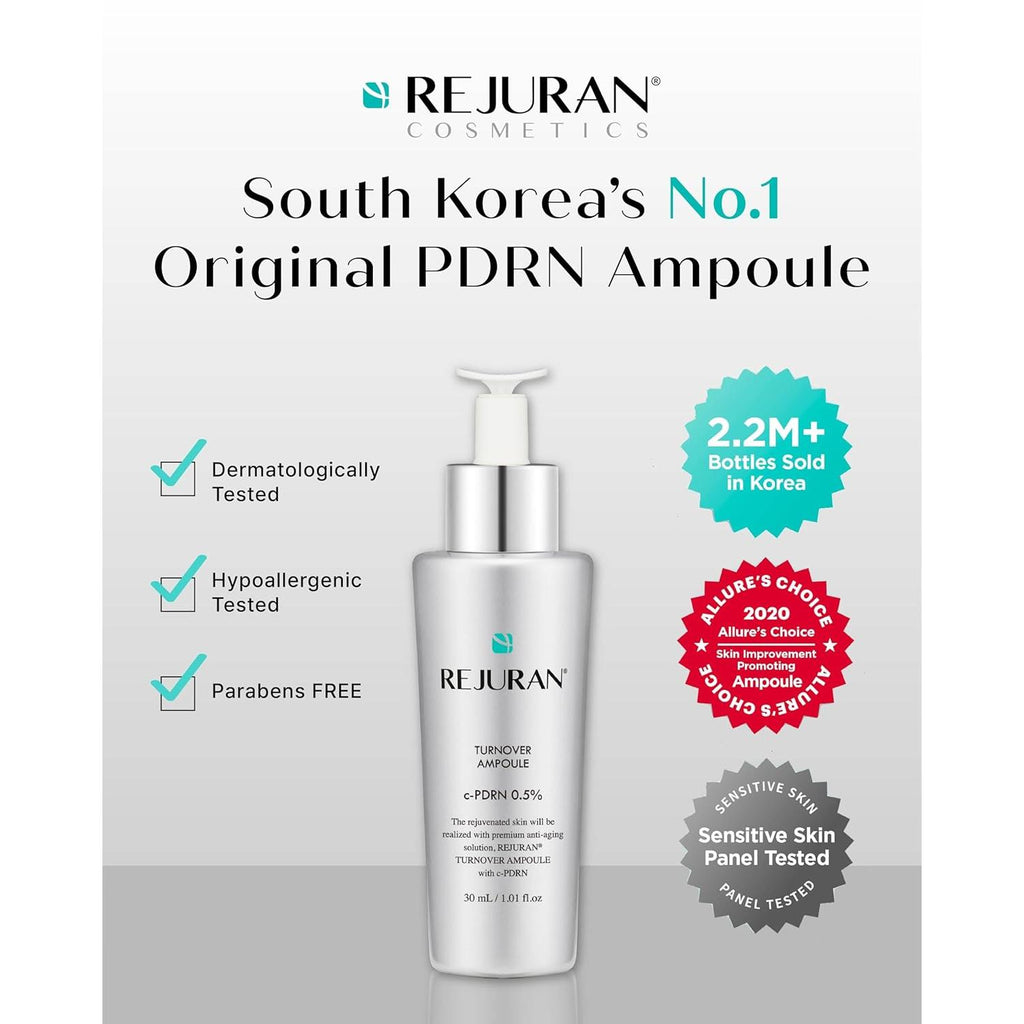 REJURAN® Turnover Ampoule, c-PDRN® – Original Salmon DNA PDRN Face Serum for Rejuvenation, Firming, Hydration & Youthful Glow, Refines Skin Texture. Korean Skincare (1.01 fl oz)
