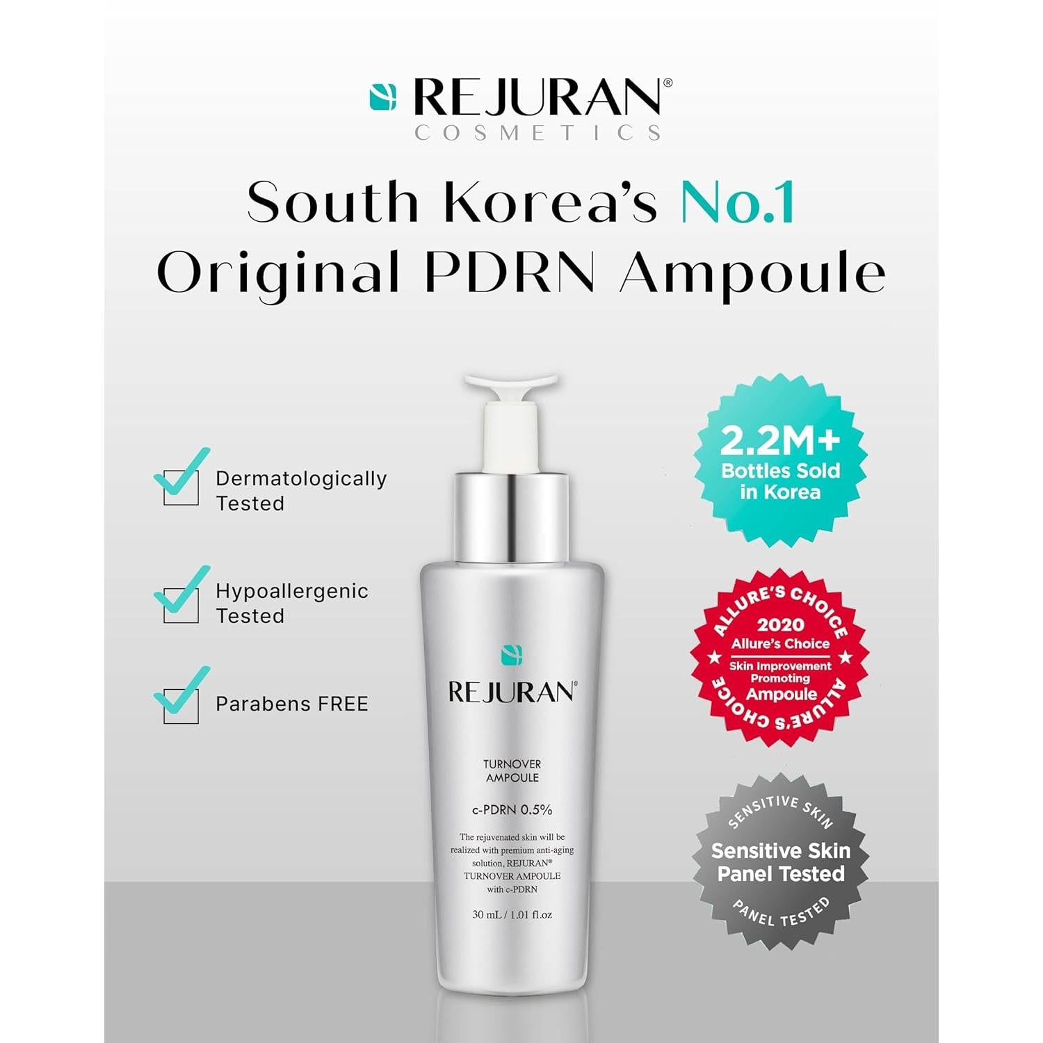 REJURAN® Turnover Ampoule, c-PDRN® – Original Salmon DNA PDRN Face Serum for Rejuvenation, Firming, Hydration & Youthful Glow, Refines Skin Texture. Korean Skincare (1.01 fl oz)