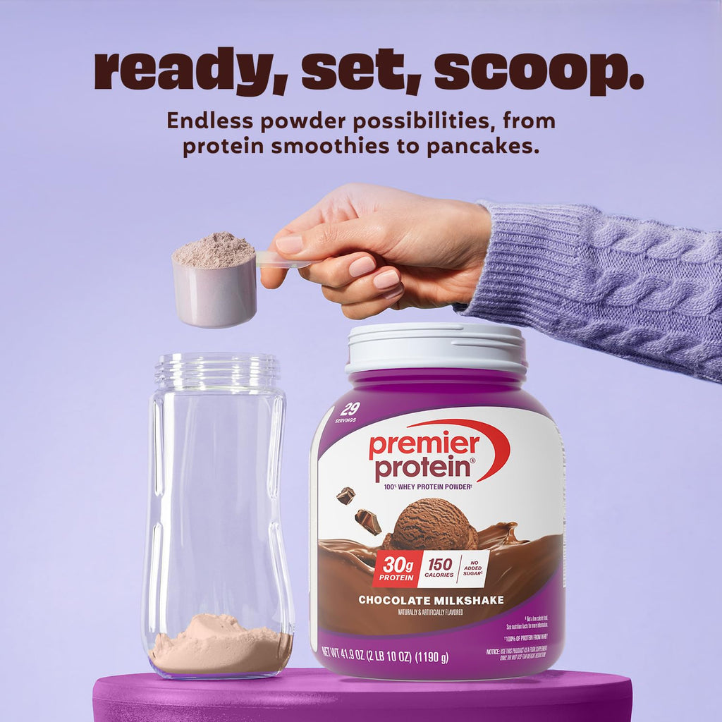 Premier Protein Powder, Vanilla Milkshake, 30g Protein, 1g Sugar, 100% Whey Protein, Keto Friendly, No Soy, Gluten Free, 23.3 oz, 17 Servings (Packaging May Vary)
