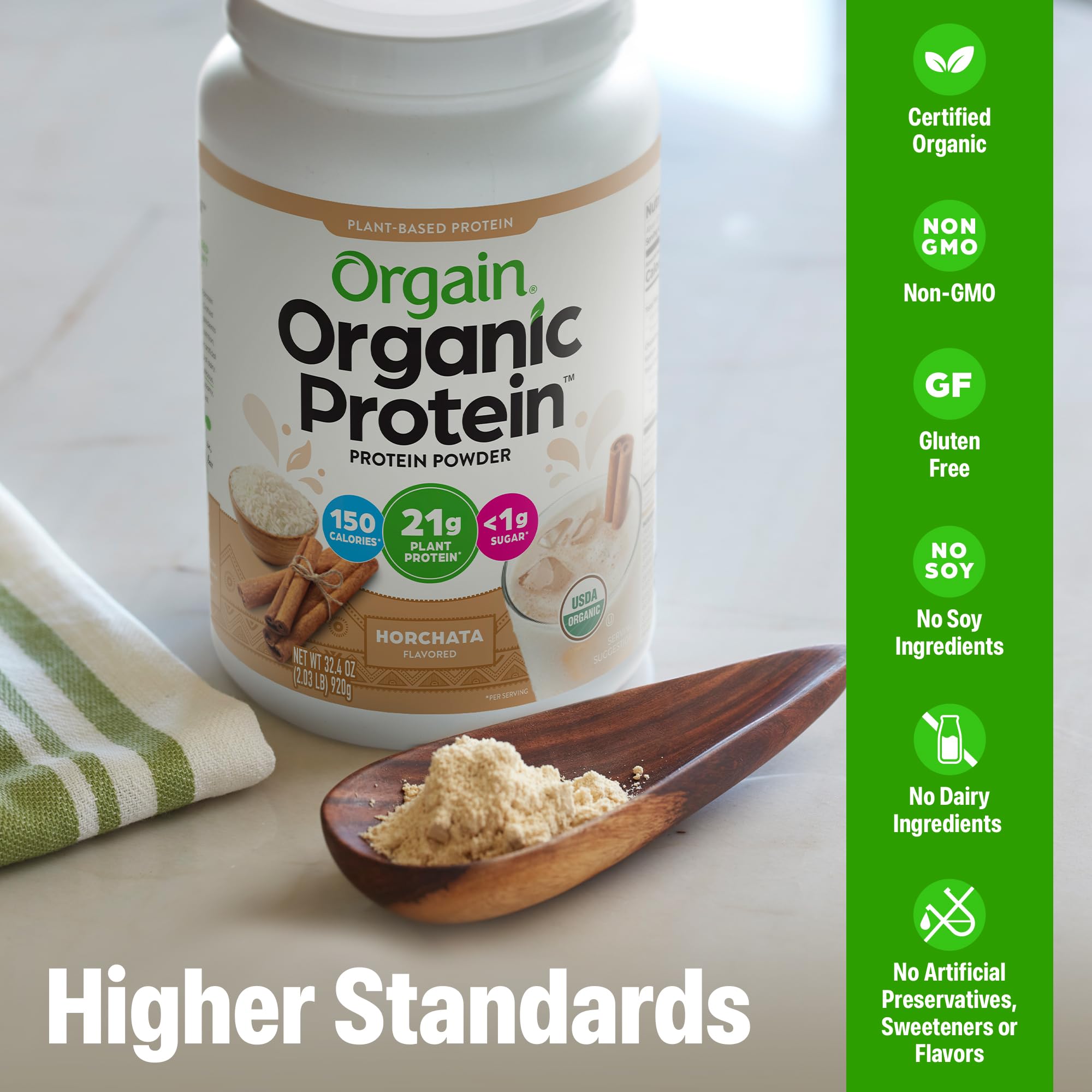 Orgain Organic Vegan Protein Powder, Vanilla Bean - 21g Plant Protein, 6g Prebiotic Fiber, No Lactose Ingredients, No Added Sugar, Non-GMO, For Shakes & Smoothies, 2.03 lb (Packaging May Vary)