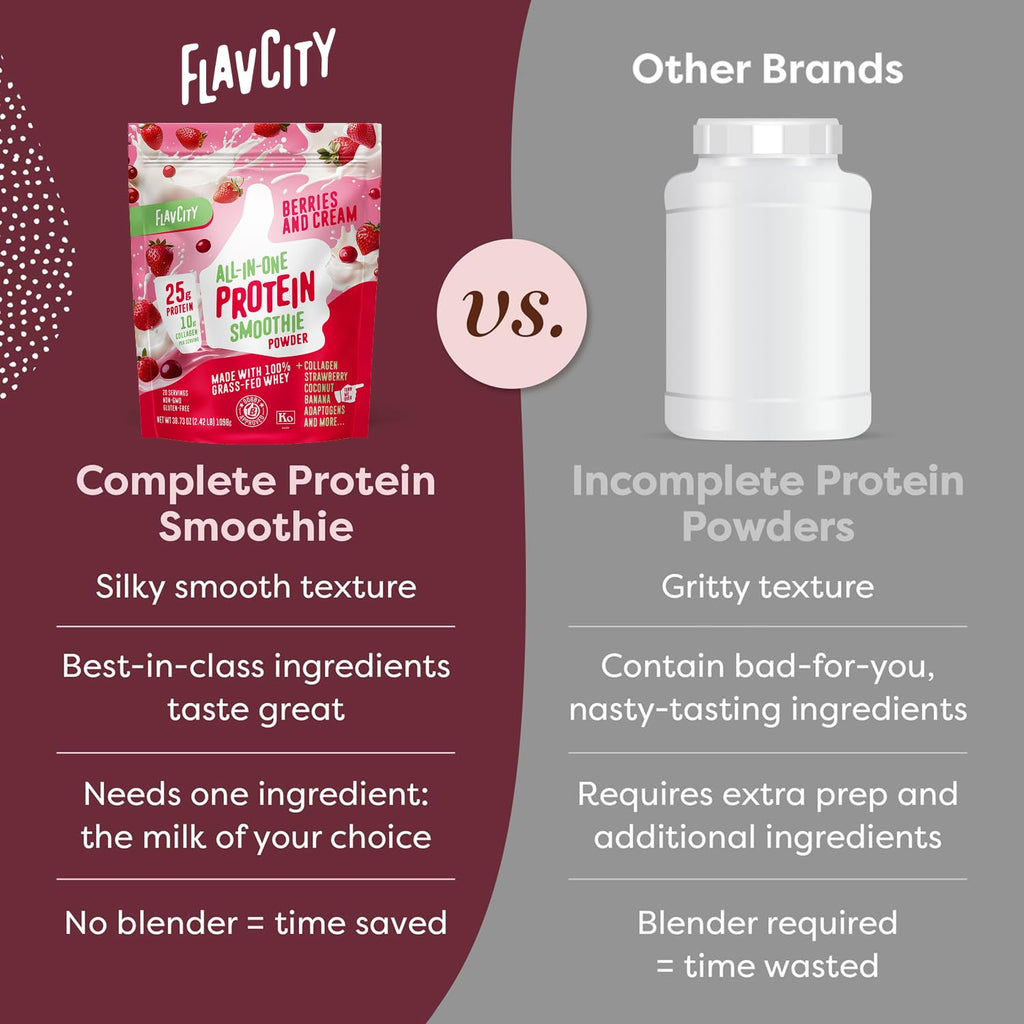 FlavCity Grass Fed Whey Protein Powder - Vanilla Smoothie - 25g Protein & 10g Collagen - Made with Real Vanilla Bean & Organic Coconut Milk - Gluten Free & No Added Sugars (20 Servings)