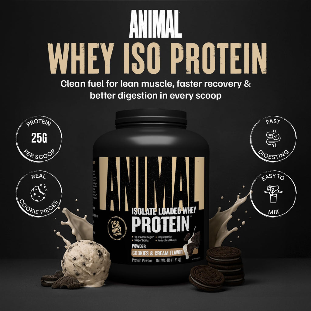 Animal Whey Isolate Protein Powder - Loaded for Pre & Post Workout Muscle Builder and Recovery with Digestive Enzymes for Men & Women - 25g Protein, Great Taste, Low Sugar - Strawberry 4 lbs