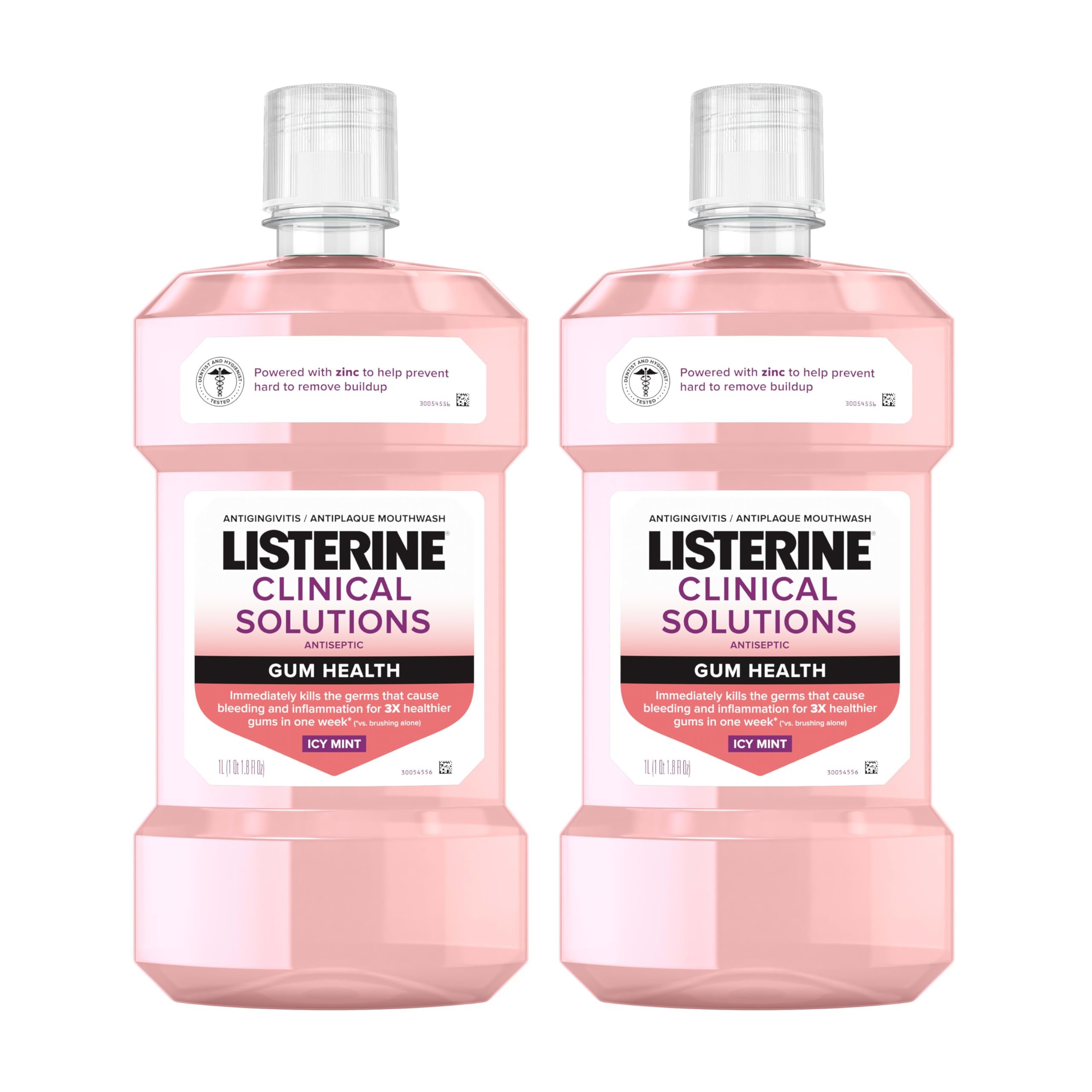 Listerine Clinical Solutions Gum Health Antiseptic Mouthwash, Antigingivitis & Antiplaque Oral Rinse Kills Germs for Healthier Gums, Reduces Gingivitis in 1 Week, ICY Mint, Twin Pack, 1 L, 2 Pack