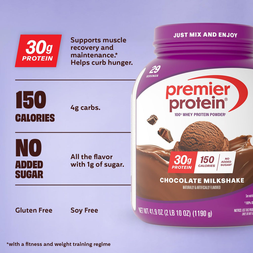 Premier Protein Powder, Vanilla Milkshake, 30g Protein, 1g Sugar, 100% Whey Protein, Keto Friendly, No Soy, Gluten Free, 23.3 oz, 17 Servings (Packaging May Vary)